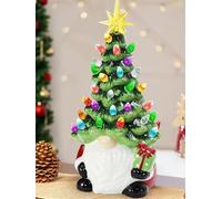 EHOTER Statuette de nain de Noël lumineux avec chapeau de sapin de Noël en résine - Décoration de Noël pour table, jardin, terrasse, cour, pelouse (1 pièce)