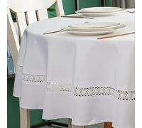 EHouseHome - Nappe en tissu résistant avec dentelle blanche, imperméable, sans froissure, anti-taches et anti-huile, pour salle à manger, intérieur et extérieur, mariage, fêtes, blanc, rond 178 cm