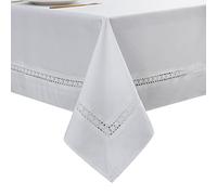 EHouseHome Nappe en Tissu Robuste avec Dentelle Blanche imperméable, Infroissable, résistante aux Taches/résistante à l'huile, pour Salle à Manger, intérieur et extérieur, Mariage, Vacances, Blanc