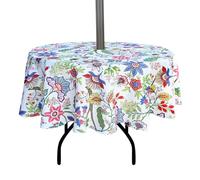 EHouseHome - Nappe ronde imperméable pour intérieur et extérieur avec trou de parasol et fermeture éclair, pour terrasse, printemps/été, table de jardin circulaire, barbecues/pique-niques, 152 cm
