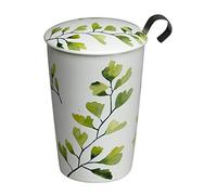 Eigenart Tasse à thé double paroi en porcelaine avec couvercle en porcelaine et infuseur à thé en acier inoxydable, 350 ml