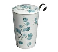 Eigenart Tasse à thé double paroi en porcelaine avec couvercle en porcelaine et infuseur à thé en acier inoxydable, 350 ml