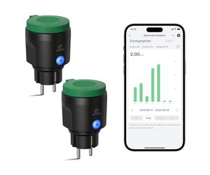 EIGHTREE Prise Connectée Intelligente Extérieure WLAN, Étanche IP44 | avec Mesure de Consommation, Compatible avec Alexa, SmartThings, Fonction de Minuterie, Télécommande & Commande Vocal