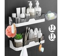 EigPluy Etagère de salle de bain sans perçage, montage mural, résistante à l'humidité, portante, set de 2 étagères