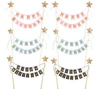 EIHI Decoration Gateau Joyeux Anniversaire,Decor Gateau Cake Topper Happy Birthday pour Enfants Filles Garçons Femmes Homme, Étoiles d'Or Fanion Gateaux d'Anniversaire pour Anniversaire Fête, 6 pièce