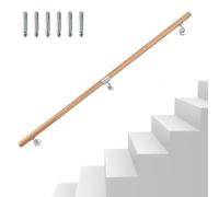 Eikuavons Handlauf en bois de hêtre, 200 cm de garde-corps, main courante murale avec fixation murale et embouts, main courante antidérapante en bois pour escalier et balcon, Ø rond de 42 mm