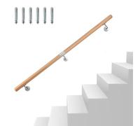 Eikuavons - Main courante en bois de hêtre, 150 cm - Rampe murale avec fixation murale et embouts, main courante antidérapante en bois pour escalier ou balcon - Diamètre rond de 42 mm