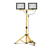 Eikuavons Projecteur de chantier LED 2x100W avec trépied, 8500LM 6500K blanc froid, réglable en hauteur, direction réglable, avec câble de 3m et connecteur, étanche IP66 pour intérieur et extérieur