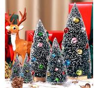 EIMMBD Lot de 5 Mini sapins de Noël artificiels pour décoration de Table, Bouteille, Petits Arbres en sisal avec Neige et Perles colorées pour intérieur et extérieur, Maison, Village, décoration de