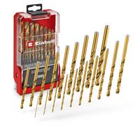Einhell 19 pièces jeu de forets métal HSS-G TiN, Ø 1-10 mm | Acier HSS | revêtement nitrure de titane | pointe Split Point 135° | spirale N fraisée | queue cylindrique | coffret incl.