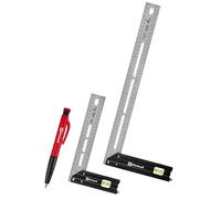 Einhell 2 pièces jeu d’équerres de butée, 200/400 mm | Angles de 90° / 45° | graduations mm / pouces | fiole | trusquin | ouvertures de traçage | profilé en aluminium | porte-mine