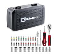 Einhell 38 pièces jeu d’embouts et de douilles tournevis | Cliquet 1/4" | douilles 1/4" | embouts S2 | tournevis porte-embouts | rallonges | joint universel | adaptateur