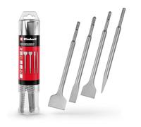 Einhell 4 pièces jeu de burins SDS Plus, 250 mm | Burin pointu | burin plat 20 mm | burin bêche 40 mm | burin à carrelage 50 mm | acier 40Cr | démolition et rénovation