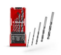 Einhell 5 pièces jeu de mèches à bois hélicoïdales | Acier C45 bruni | pointe de centrage | pré-coupe | conception hélicoïdale | queue cylindrique | coffret de rangement inclus