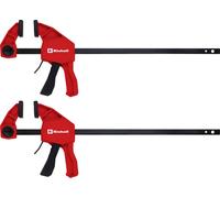 Original Einhell Set de serre-joints 2 x 300 mm (Poignée rapide, ouverture 300 mm, force 60 kg, écarteur, profondeur, conversion sans outil, guide acier)