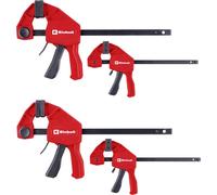 Original Einhell Set de serre-joints 2 x 100mm, 2 x 150mm (Poignée rapide, 100/150 mm ouverture, 20/60 kg force, écarteur, profondeur, conversion sans outil)