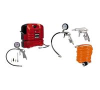 Einhell Compresseur à air portatif TC-AC 190 OF Set & Kit d'accessoires pour compresseur - 1 pistolet de soufflage, 1 manomètre de gonflage, 1 tuyau de 5m