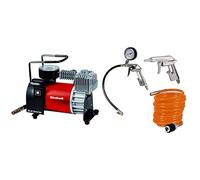 Einhell Compresseur CC-AC 35/10 voiture 12 V (0 - Manomètre 10 Bar, 35 l par minute Débit) & Kit d'accessoires pour compresseur - 1 pistolet de soufflage, 1 manomètre de gonflage, 1 tuyau de 5m