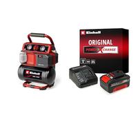 Einhell Compresseur sans fil TE-AC 18/75 Li OF-Solo Power X-Change (18 V, 8 bar max., cuve de 5 l, capacité de pompage de 75 l/min, 2 manomètres, sans lubrification) avec Chargeur et Batterie 4,0Ah