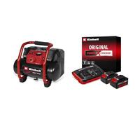 Einhell Compresseur sans fil TE-AC 36/150 Li OF-Solo Power X-Change (36V, 8 bar max., cuve de 6L, capacité de pompage de 150 L/minute, manomètre, sans lubrification) + Twincharger et 2 Batteries 4,0Ah