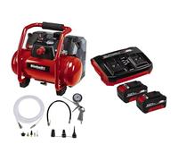 Einhell Compresseur sans fil TE-AC 36/6/8 Li OF Set Power X-Change (li-ion 18 V, 8 bar maximum, réservoir de 6 litres, moteur sans huile, avec accessoires) avec Twincharger et 2 Batteries 4,0Ah