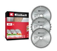 Einhell Lot de 3 lames circulaires, bois, multimatériaux, Ø 210 x 30 mm | 24/48/54 dents | Kit polyvalent | Dents carbure | Fentes thermiques | Pour scies sur table | Bagues de réduction incluse
