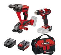 Einhell Pack 3 machines sans fil - Power X-Change (Meuleuse d'angle TC-AG 18/115, Marteau perforateur TE-HD 18, Perceuse-visseuse TE-CD 18/40) + Chargeur et Batterie 4,0Ah + 1 sac de rangement