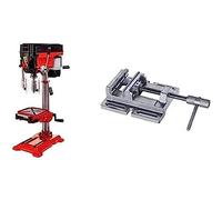 Einhell Perceuse à colonne TE-BD 750 E (750 W, Profondeur de perçage : 80 mm, Affichage LCD de la vitesse, Piètement stable, Inclinable et pivotante, Butée de profondeur réglable) + Étau