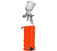 Einhell Pistolet à pulvérisation de peinture à air comprimé pour compresseur (5 bar max, réservoir 0,6L, écoulement par gravité, régulateur débit peinture et de jet, raccord inclus) + Tuyau spirale 8m