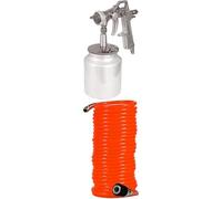 Einhell Pistolet à pulvérisation de Peinture à air comprimé pour compresseur (5 Bar Max, réservoir 1 L, régulateur débit de Peinture et de Jet, raccord Inclus) + Tuyau Spirale 8m