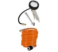 Einhell Pistolet de gonflage avec manomètre professionnel à pneu pour compresseur à air (pression max 0-8 bar, soupape de décharge, gâchette, embout double et tuyau flexible 44 cm) + Tuyau spirale 4m