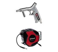 Einhell Pistolet de sablage à air comprimé pour compresseur (7 bar max, abrasif Ø 0,5 mm, gâchette progressive, 4 buses, tuyau et tube d’aspiration inclus) + Dévidoir auto