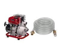 Einhell Pompe d’évacuation thermique GC-PW 16 (1.6 kW, moteur 4 temps, avec 2 adaptateurs pour tuyaux + colliers) & Accessoire Kit tuyau d'aspiration translucide 7 mètres avec embouts en Laiton