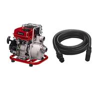 Einhell Pompe d’évacuation thermique GC-PW 16 (1.6 kW, moteur 4 temps, embout de remplissage) & Accessoire Kit tuyau d'aspiration noir 7 mètres avec embouts en PVC - température max. : 35°