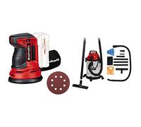 Einhell Ponceuse excentrique TE-RS 18 Li - Solo Power X-Change (Système auto-agrippant, Livré avec 1 feuille abrasive) Livré sans Batterie ni Chargeur - Livré avec Aspirateur Synchro TC-VC 1820 SA