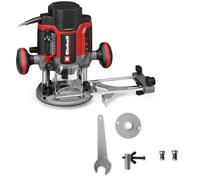 Einhell Professional Défonceuse TP-RO 1400 E (1400 W, hauteur de course 55 mm, pinces de serrage Ø 6 et 8 mm, lampe LED, avec guide parallèle, pointe de compas, bague de copiage & outil)