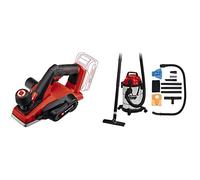 Einhell Rabot sans fil TE-PL 18/82 Li-Solo Power X-Change (profondeur de passe jusqu’à 2 mm,patin de repos automatique, vendu sans batterie ni chargeur) Livré avec Aspirateur Synchro TC-VC 1820 SA