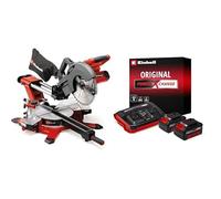 Einhell Scie à onglet coulissante sans fil TE-SM 36/10 L Li-Solo (36 V, lame 254 mm, vitesse 3 800 tr/minute, système de glissière maniable, laser ligneur) + Twincharger et 2 Batteries 4,0Ah