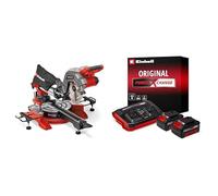 Einhell Scie à onglet radiale sans fil TE-SM 36/8 L Li-Solo Power X-Change (36 V, lame de 210 mm, 3.000 trs/min, tête de scie inclinable) + Twincharger et 2 Batteries 4,0Ah