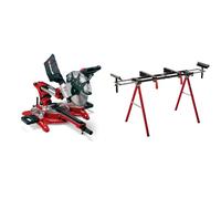 Einhell Scie à onglet radiale TC-SM 2534/1 Dual (puissance max. 2350 W, système de glissière intégré, tête de scie inclinable, butée de pièce, laser) + Piètement stationnaire MSS 1608
