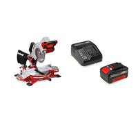 Einhell Scie à onglet sans fil TE-MS 18/210 Li Solo Power X-Change (18 V, 3.000 min-1, Ø210 x ø30 mm lame de scie, tête de scie inclinable, livré avec sac à poussière) avec Chargeur et Batterie 4,0Ah