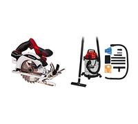 Einhell Scie circulaire portative sans fil TE-CS 18/165-1 (réglage sans outil de la profondeur de coupe et de l’angle d’inclinaison), Livré avec Aspirateur Synchro TC-VC 1820 SA - 20L