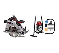 Einhell Scie circulaire portative sans fil TE-CS 18/190 Li BL-Solo Power X-Change (éclairage LED, semelle en aluminium, vendue sans batterie ni chargeur) Livré avec Aspirateur Synchro TC-VC 1820 SA