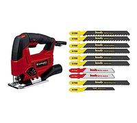 Einhell Scie sauteuse pendulaire TC-JS 80/1 (550 W, Régime 1000-3000 trs/min, Capacité de coupe bois/acier/plastique : 80/10/20 mm, Coupe en biais 45° maximum) + Boîte de 10 lames
