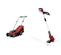 Einhell Tondeuse à Gazon sans Fil GE-CM 18/33 Li Kit Power X-Change (18V, Largeur de Coupe 33cm, Surface conseillée 200 m²) avec Batterie 4,0 Ah et Chargeur + Coupe-Bordures sans Fil GE-CT 18 Li