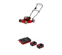 Einhell Tondeuse à gazon sans fil GE-CM 36/48 Li M-Solo Power X-Change (36V, 48 cm largeur de coupe, jusqu'à 1000 m², Brushless, mulching, 30-75 mm hauteur de coupe) + Twincharger et 2 Batteries 4,0Ah