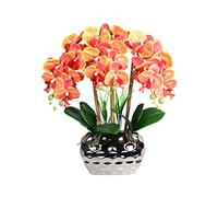 EIOLWJIEO Grand bonsaï d'orchidée Artificielle avec Vase Phalaenopsis réaliste Faux Plantes orchidées Fleurs Ornements de Mariage à la Maison, Orange
