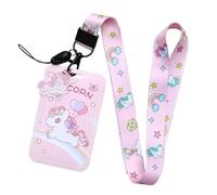 EIROVYA 1 Pièce Porte-badge de Carte d'Identification avec Cordon Tour de Cou, Porte Carte Enfant, Porte Badge Enfant, pour Porte Badges d'Identification, Carte d'étudiants, Carte Bus, Licorne（B）