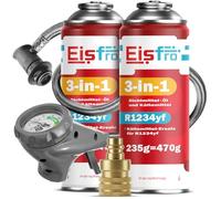Eisfro - 3en1 R1234yf Recharge Climatisation - 2X 235 g avec Tuyau et Adaptateur YF - Climatisation Automobile - Gaz R1234yf 3en1 - Cartouche de Gaz - ECO