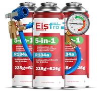 Eisfro 5-en-1 - 3X Réfrigérant R134a + Tuyau 235 g Chaque Boîte pour Climatisation Auto avec Huile, Stop-Fuite, Traceur UV Et Déshydratant - Protège Le Compresseur